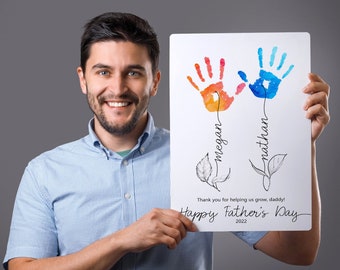 Personalized Father&#39;s Day Handprint Gift from kids. Printable Handprint DIY gift for Dad. Baby handprint first fathers day digital download