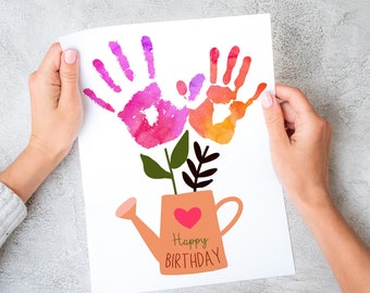 Anniversaire Handprint art téléchargement instantané. Cadeau imprimable des enfants. Handprint Art pour maman, grand-mère, Nana, Grammy. Souvenir d'empreinte de main de bébé