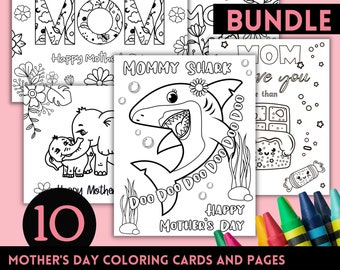 10 Mother's Day coloring cards for kids. Coloring pages and printable cards BUNDLE. Preschool printables Mothers day DIY gift from kids