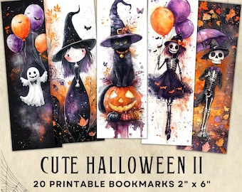 Cute Halloween Bookmark Set of 20 designs. Watercolor Printable Bookmarks Instant Download. PNG Autumn Book Mark Sublimation Bundle