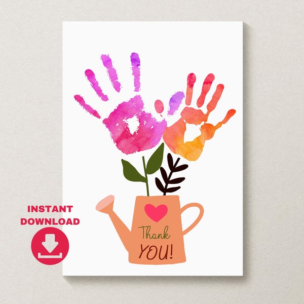 Handprint art Thank you gift instant download. Printable Gift from kids. Teacher appreciation gift. Handprint Art for Mom, Grandma, Nana