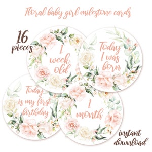 Floral baby mijlpaal kaarten, Instant Download, baby meisje mijlpalen, Floral baby aankondiging, baby foto rekwisieten, baby shower cadeau, zwangerschap