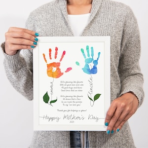 Personalized Mothers Day Handprint Art gift from kids. Printable Handprint DIY gift for Mom. Baby handprint Mother's day Keepsake kids craft