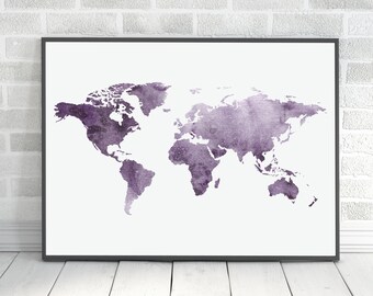 Abstract Purple World Map Print: Modern Office Wall Art (Digital Download)