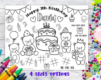 Gepersonaliseerde verjaardagskleurplaat teddybeer (digitale download)