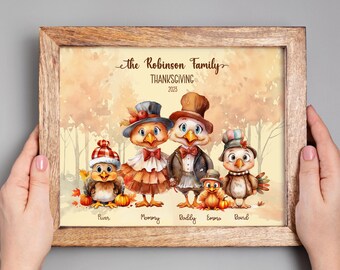 Personalized Turkey Family Portrait, Funny Thanksgiving Digital Download Decor Sign