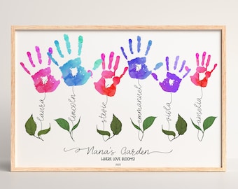 Grandmas Garden handprint art. Personalized Mothers Day or Birthday Gift from grandkids. Printable Handprint gift for Nana, Grammy, Gigi