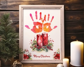 Christmas Candle Handprint Art Kids Keepsake Gift Digital Download DIY Craft Printable Memory Decoration