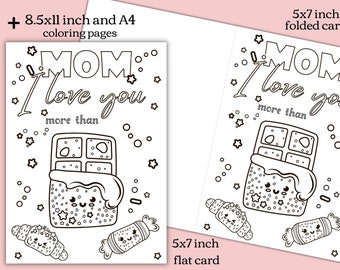 Funny Mother's Day coloring Card for kids. Printable Mothers day DIY gift. Classroom activity for mom. I love you mom coloring card download