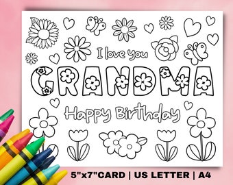 Grandma Birthday Coloring Card, DIY Kids Craft (Digital Download)