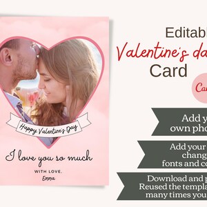 Editable Valentine Card Template. Printable Valentines Day Photo Card ...