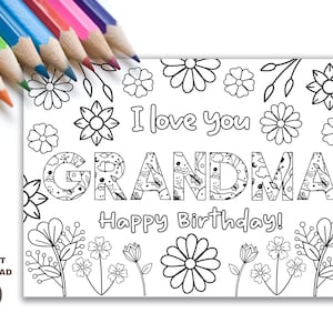 Geburtstagskarte für Oma zum ausdrucken und ausmalen. Großmutter Geburtstagskarte DIY Geschenk. Kinderbasteln für Oma Geburtstag. Sofortige Download Karte