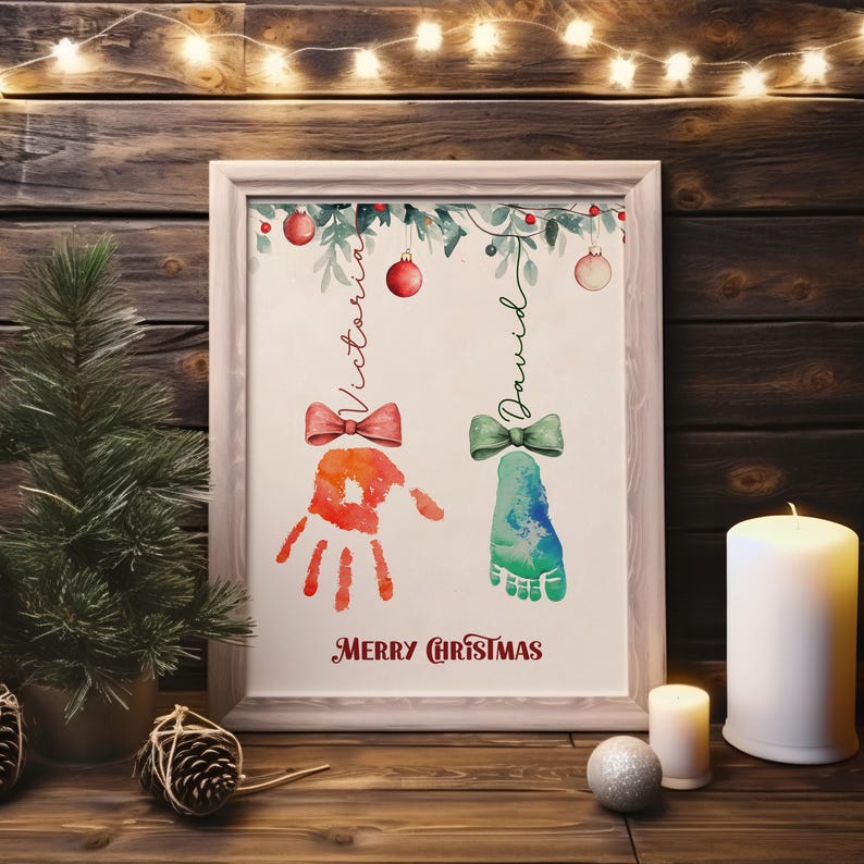 Personalized Christmas Handprint Art Gift from kids. Printable DIY Christmas gift for mom, grandma. Kids Holiday Craft gifts for parents
