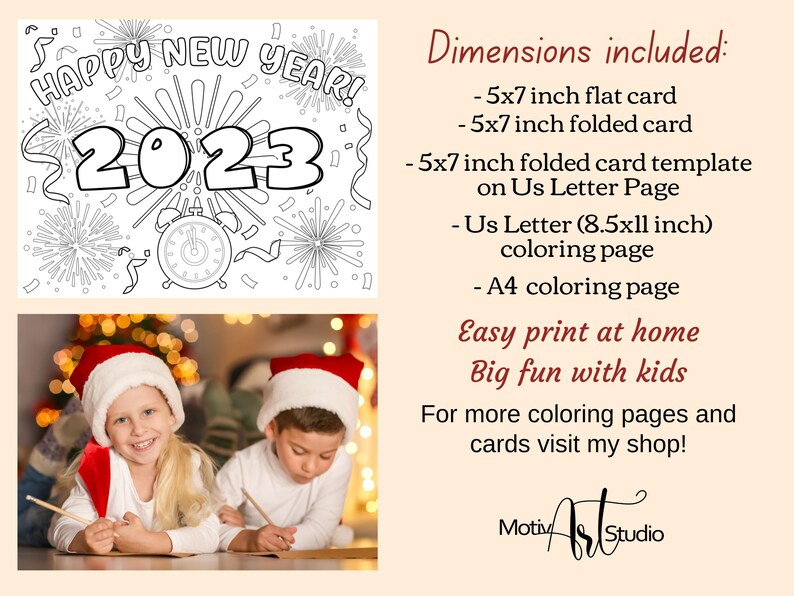 Printable Happy New Year Coloring Card for Kids. New - Etsy