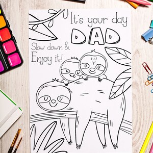 Funny Sloths Birthday Card for Dad. Printable Father's Day Coloring ...