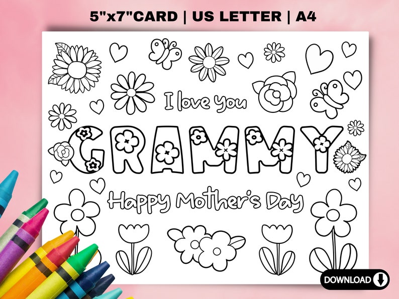 Printable Mothers Day Coloring Card for Grammy. Mothers Day - Etsy