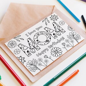 Printable Coloring Birthday Card for Mom. Cute Mom Birthday Card DIY ...