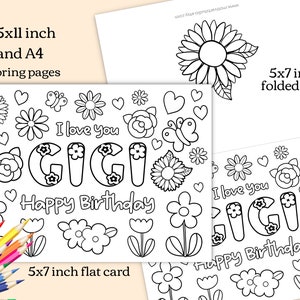 Printable Coloring Birthday Card for Gigi. Instant Download Gift for ...