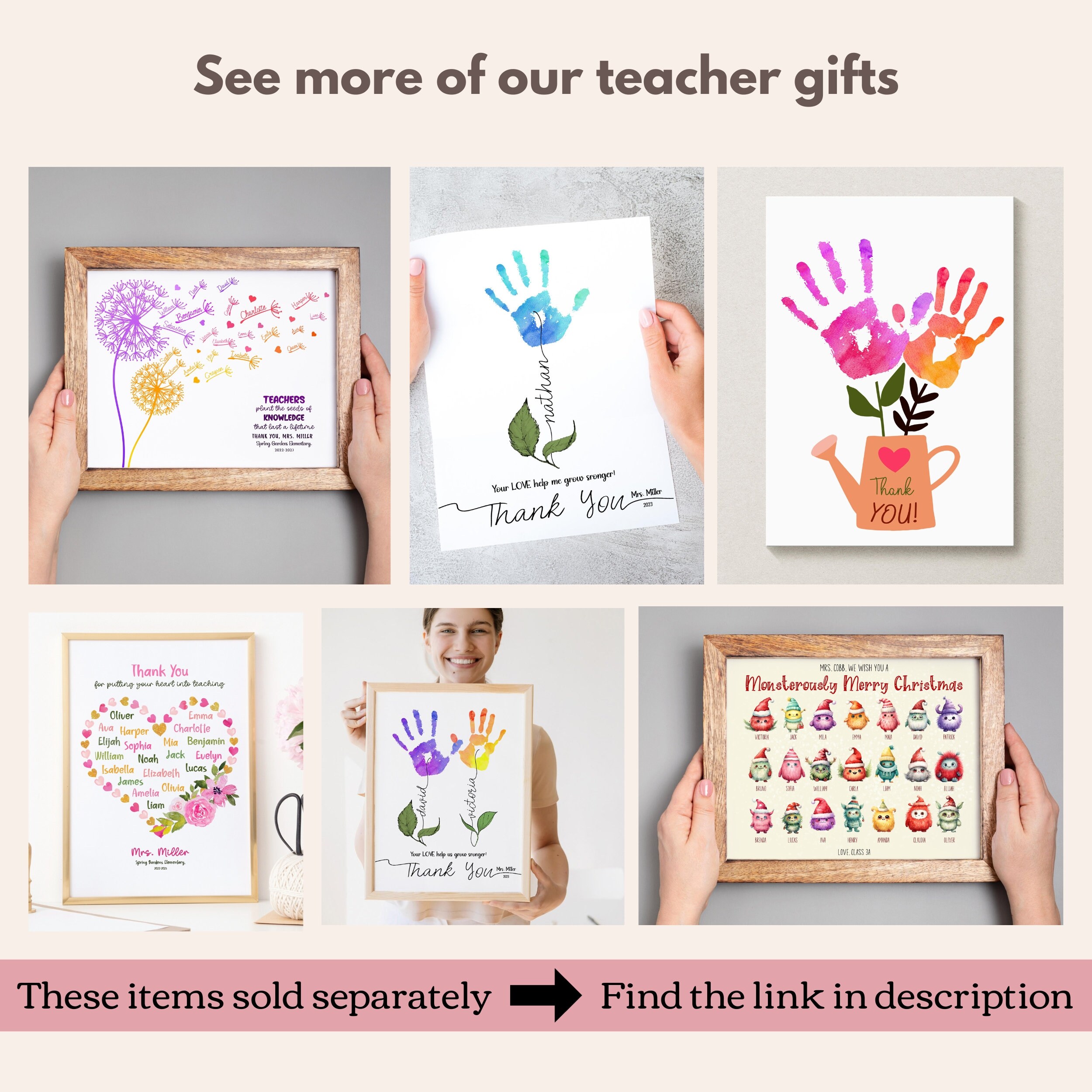 Personalized Teacher Handprint Art, Flower Thank You Gift, End of the ...