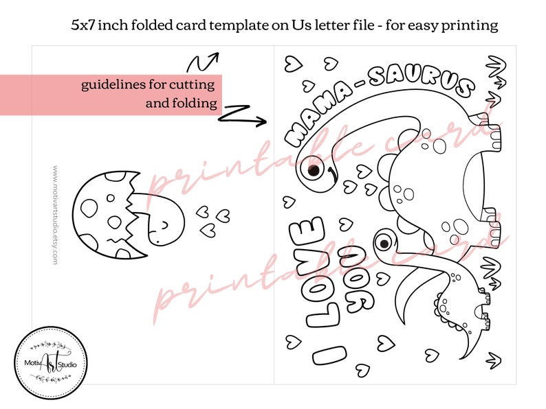 Dinosaur Birthday Coloring Card for Mom. Funny Mothers Day - Etsy
