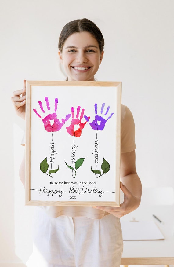 Personalized Mom Birthday Gift. Mothers Day Gift Flower Handprint