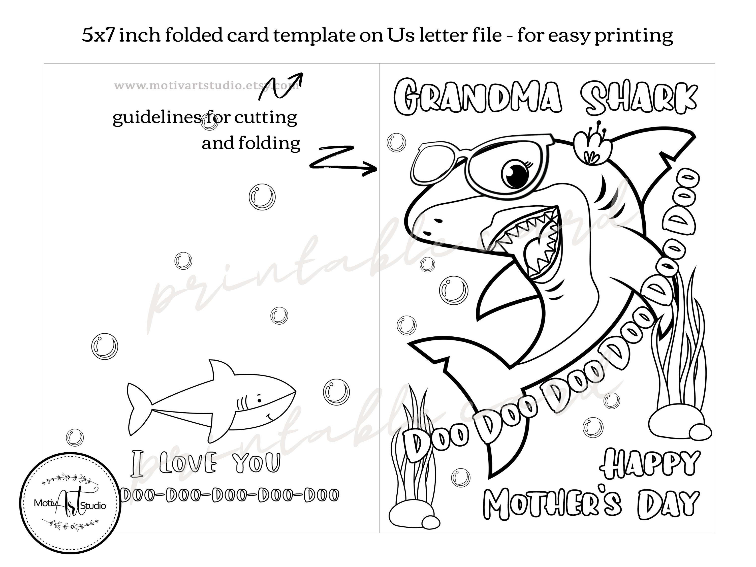 Grandma Shark Printable Mother's Day Coloring Card for - Etsy
