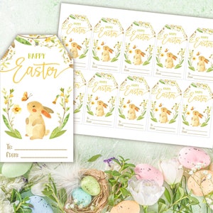 3 Printable Easter gift tags with Cute Easter Bunny, Easter Eggs and Easter wreath. Digital Download Easter Basket Tags. Easter favor tags image 3