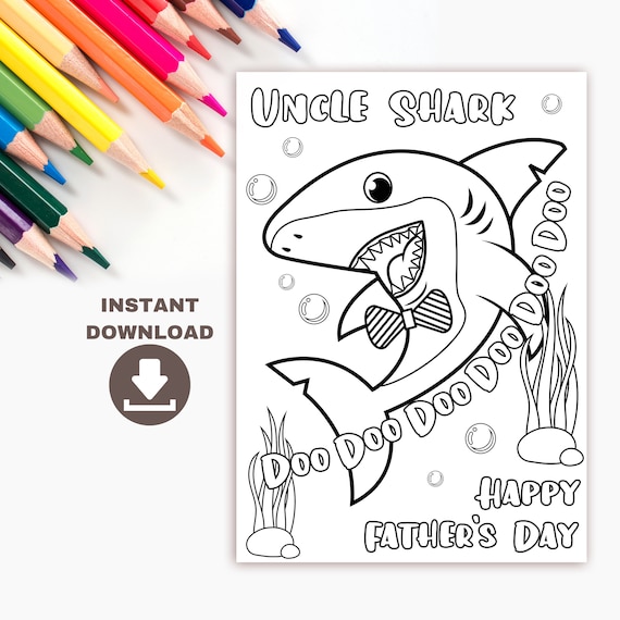 uncle shark printable father s day coloring card for kids etsy