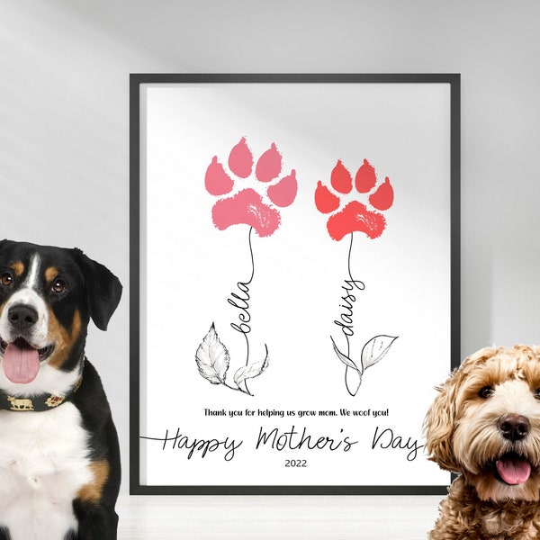 Personalized Dog Mom Mothers Day paw print gift from dog. Printable pets paw prints DIY gift for dog Mom. Mother's day gift digital download