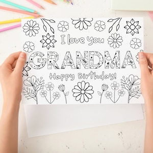 Printable Coloring Birthday Card for Grandma. Grandmother Birthday Card ...
