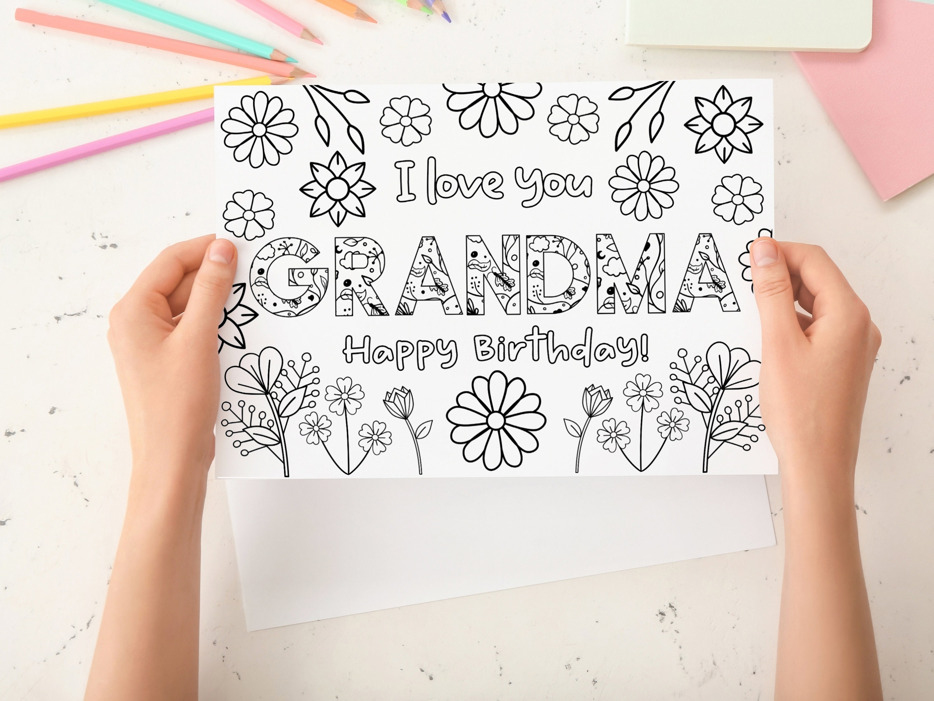 Printable Coloring Birthday Card For Grandma Grandmother Etsy 日本