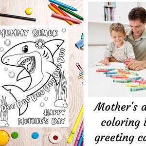Mummy Shark Printable Mother's Day Coloring Card for Kids. Funny ...