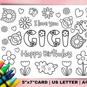 Cartão de aniversário para colorir para Gigi. Presente de download instantâneo para Gigi. Cartão de aniversário da vovó. Presentes de aniversário Gigi dos netos
