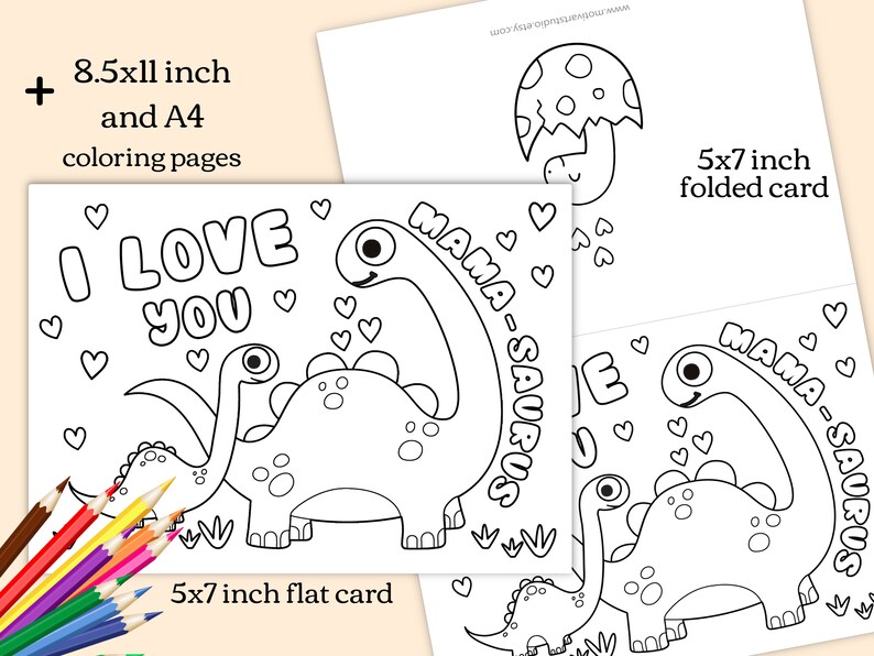 Dinosaur Birthday Coloring Card for Mom. Funny Mothers Day - Etsy