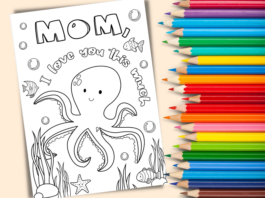 Cute Mother's Day or Mom Birthday Coloring Card for Kids. Printable ...
