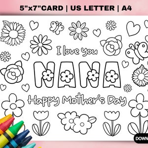 Tarjeta para colorear del Día de la Madre para la abuela, regalo de los nietos. Regalo DIY para el Día de la Madre. Taller de manualidades para la abuela. Tarjeta infantil del Día de la Madre para la abuela.