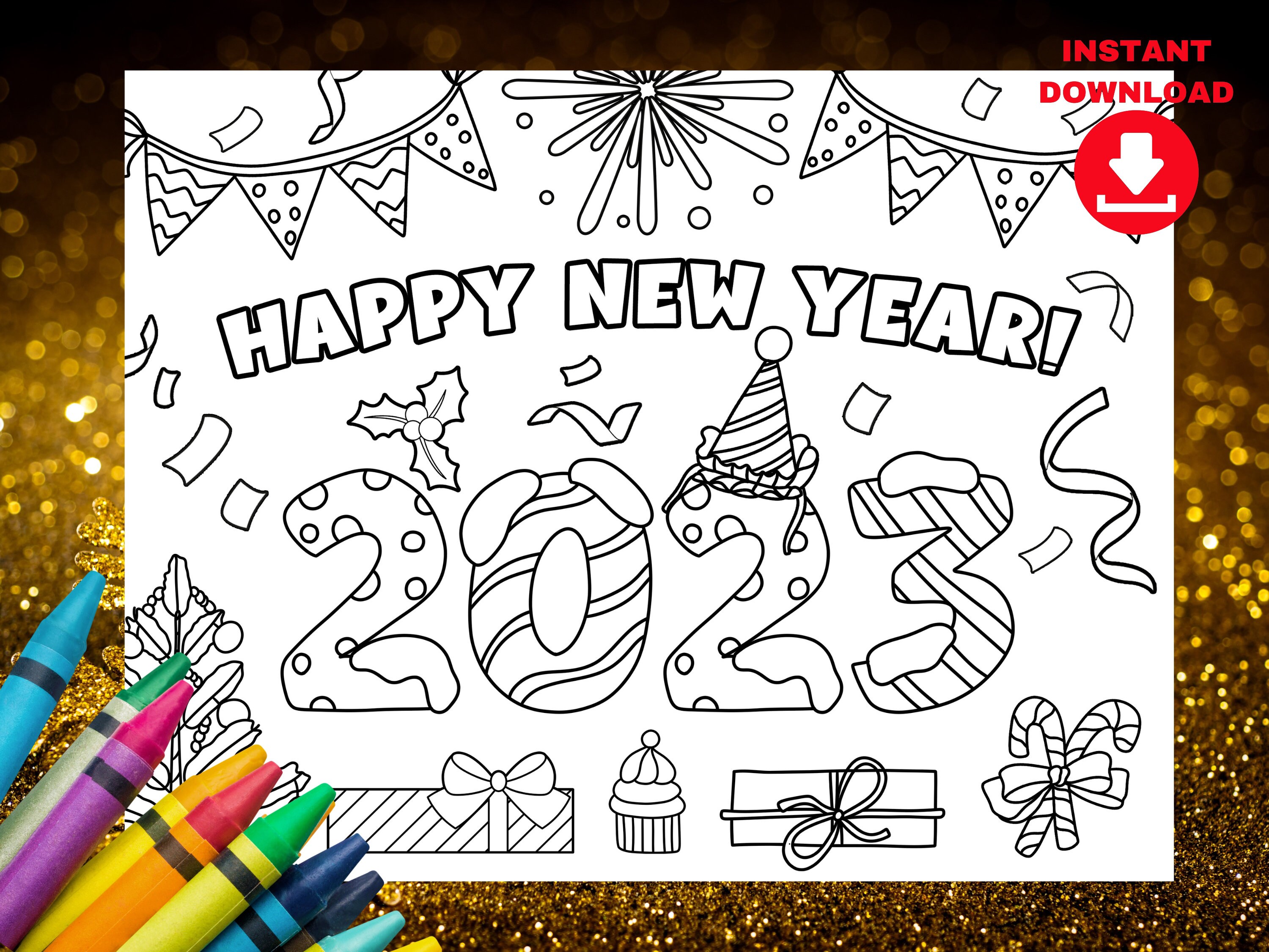 Printable Happy New Year Coloring Card for Kids. New - Etsy