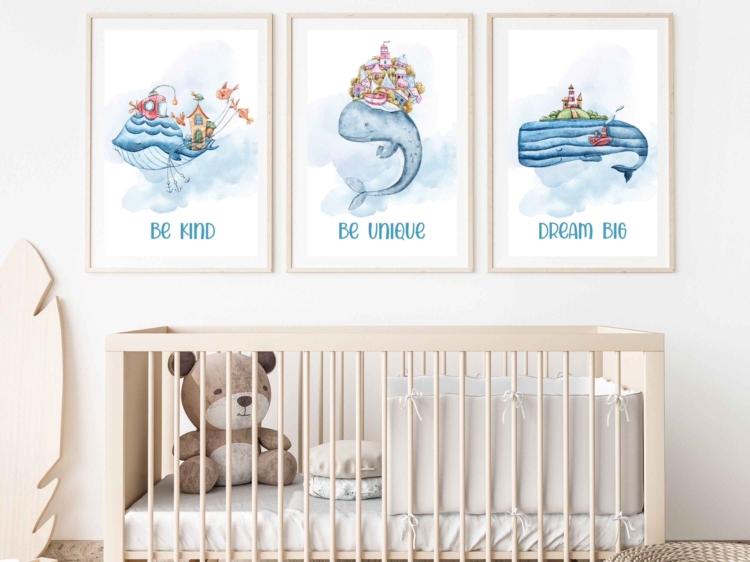 Cute Whale Nursery Wall Art Set. Watercolor Whale Kids Room Etsy