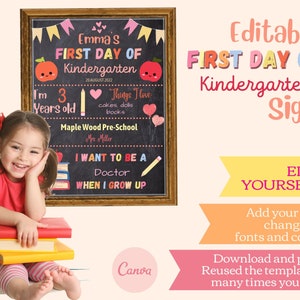 First Day of Preschool Editable Template for Girls. Back to School Sign ...
