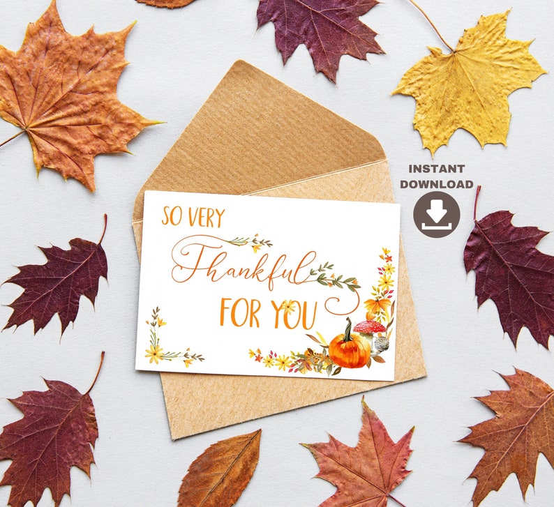 Printable Thankful for You Thanksgiving Card. Instant Digital - Etsy