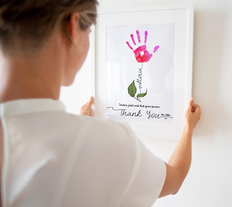 Personalized Teacher Appreciation Handprint Art, Custom Thank You Gift ...