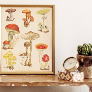 2 Printable Cottagecore Decor Vintage Mushrooms Drawings. - Etsy