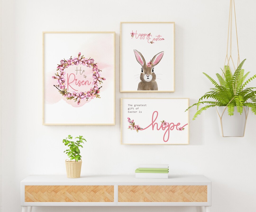 Printable Easter Wall Decor Set With Watercolor Easter Rabbit, Spring ...