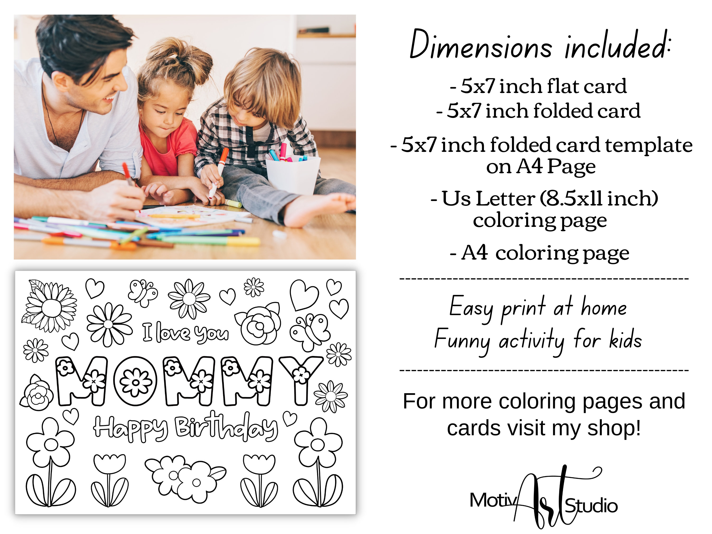 Printable Birthday Coloring Card for Mom. Happy Birthday Mommy - Etsy