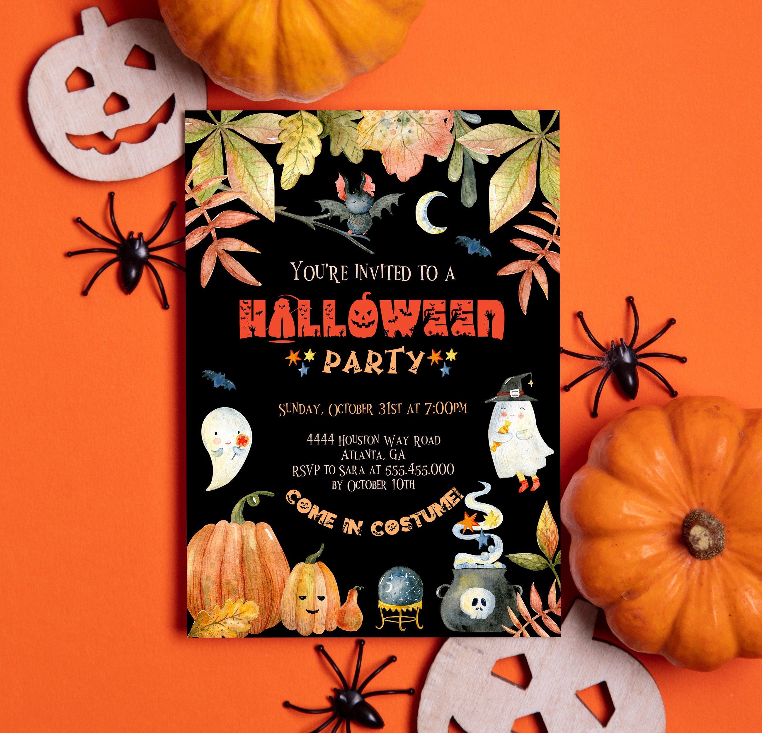 Kids Halloween party invitation. Cute Halloween Party Invite. | Etsy