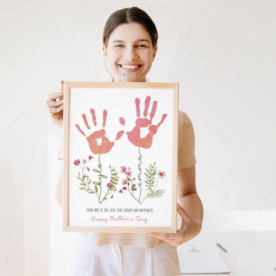 Personalized Mothers Day Handprint Art or Mom Birthday Gift 