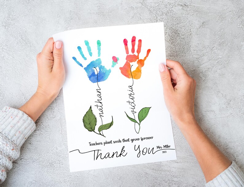 Personalized Teacher Appreciation Handprint Art, Custom Thank You Gift ...