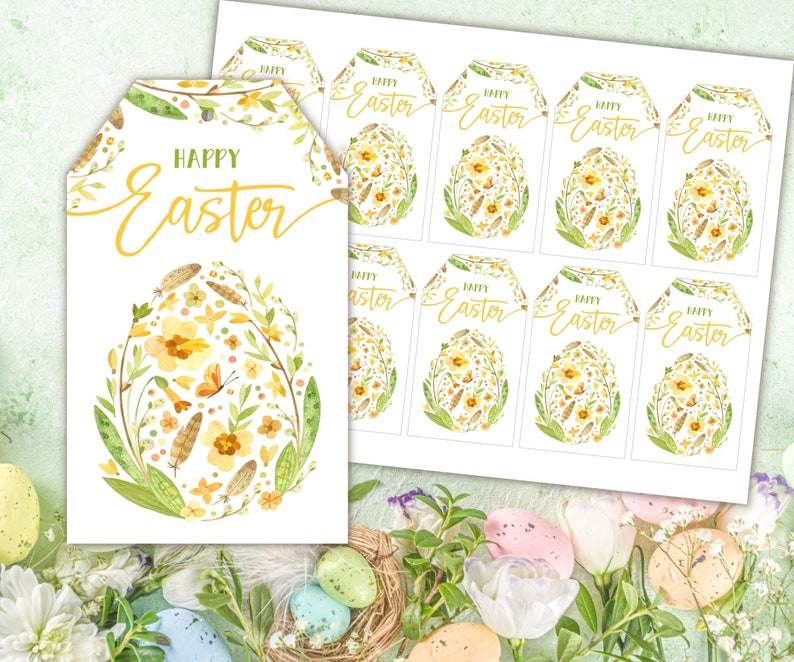 3 Printable Easter gift tags with Cute Easter Bunny, Easter Eggs and Easter wreath. Digital Download Easter Basket Tags. Easter favor tags image 4