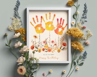 Personalized Mom Birthday Autumn Flower Handprint Art From