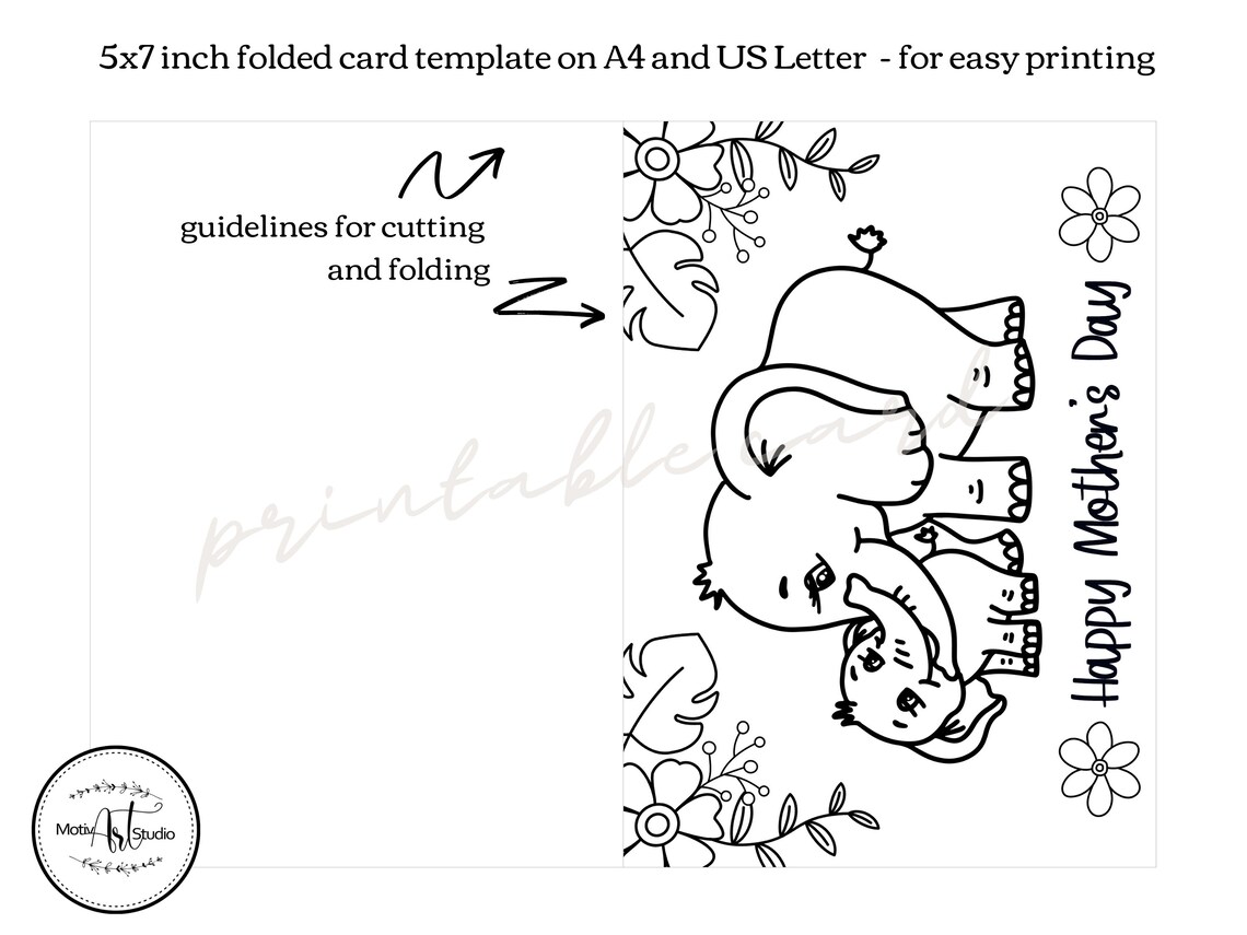 Cute Mothers Day Coloring Card for Kids With Elephant Baby and - Etsy